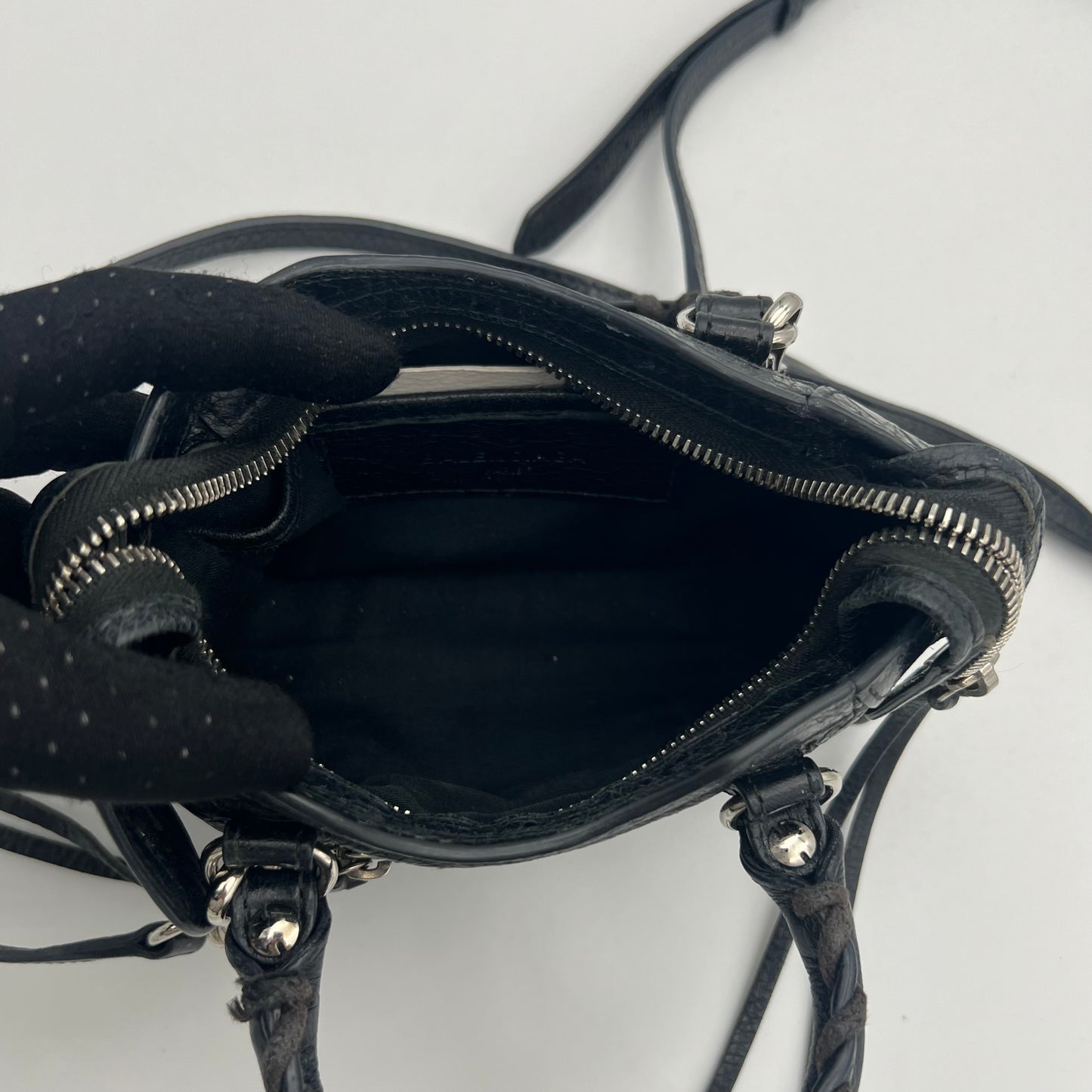 Balenciaga Black Leather Metallic Hardware Classic Nano City SHW