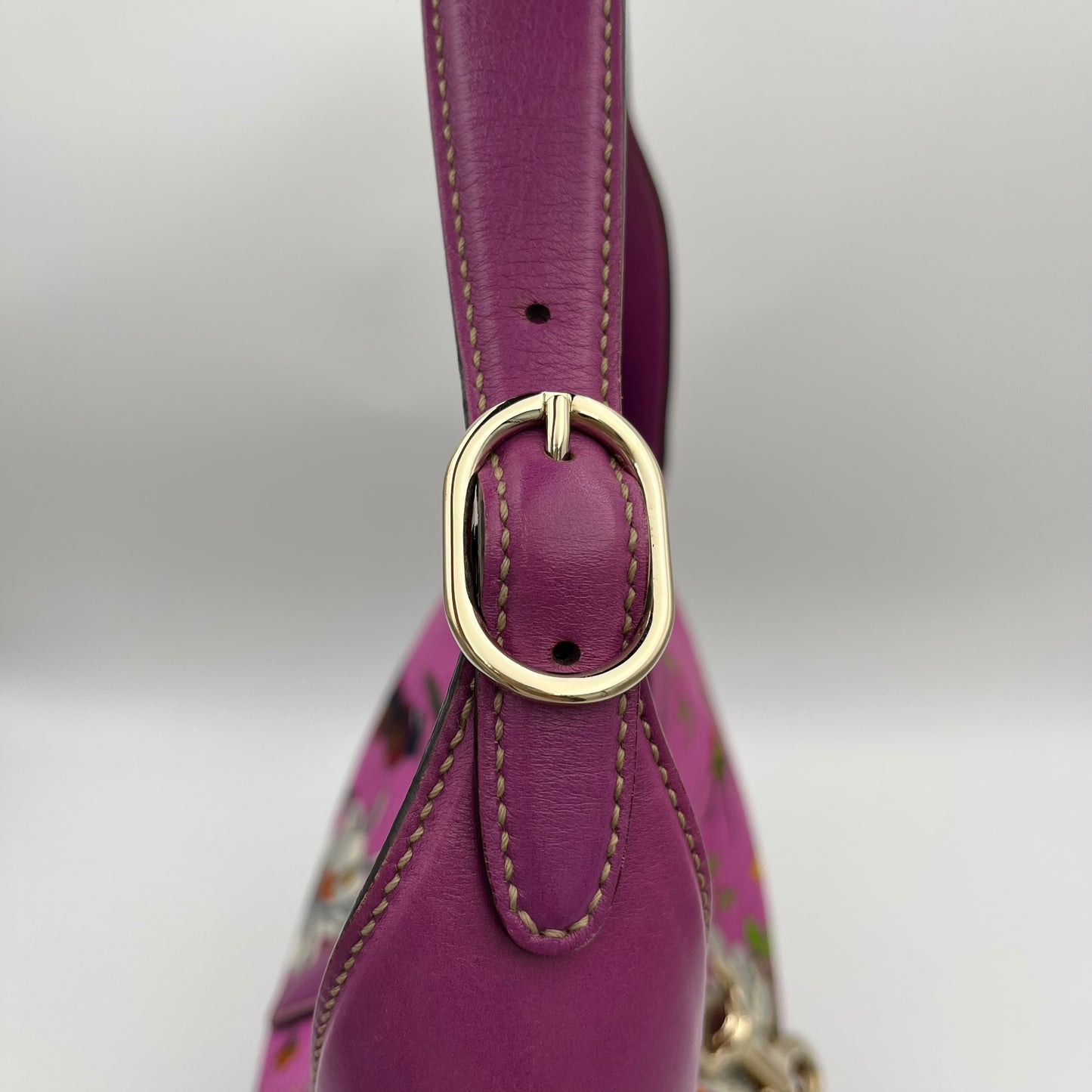 Gucci Purple Pink Floral Canvas and Leather Jackie Hobo Shoulder Bag