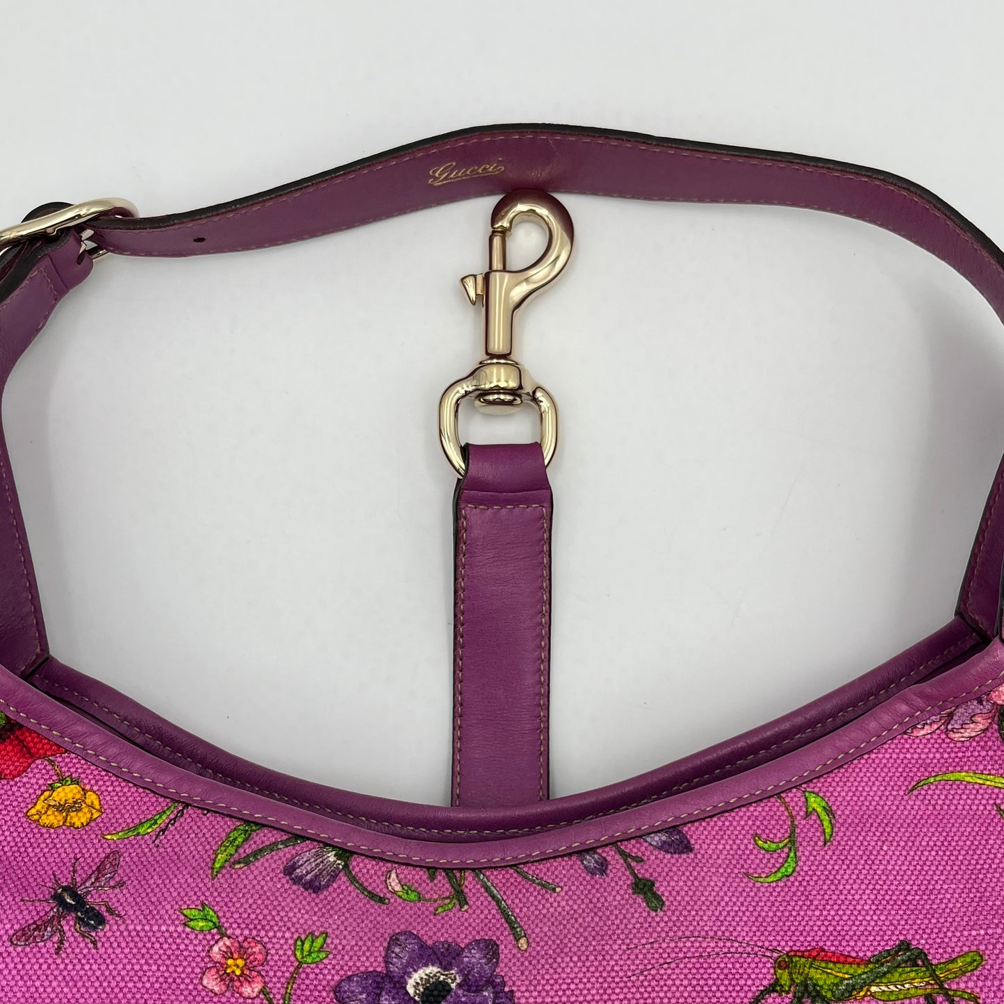 Gucci Purple Pink Floral Canvas and Leather Jackie Hobo Shoulder Bag