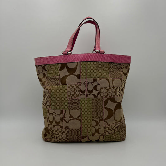 Coach Signature Canvas Patchwork Pink Snakeskin Tote