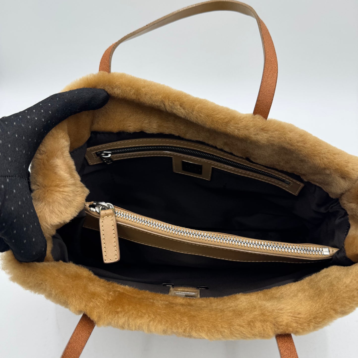 Fendi Light Brown Fur Shearling FF Handbag