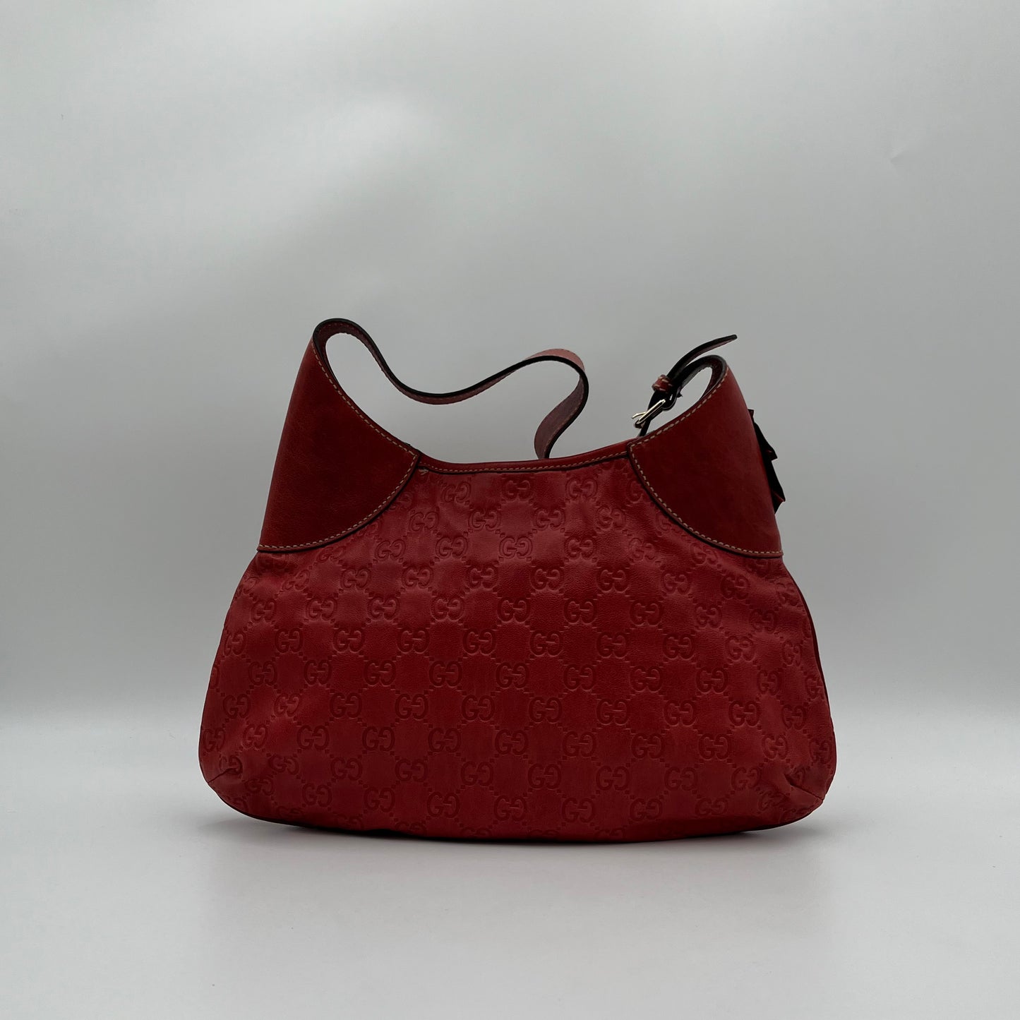Gucci Red Guccissima Leather GG Flower Hobo Bag