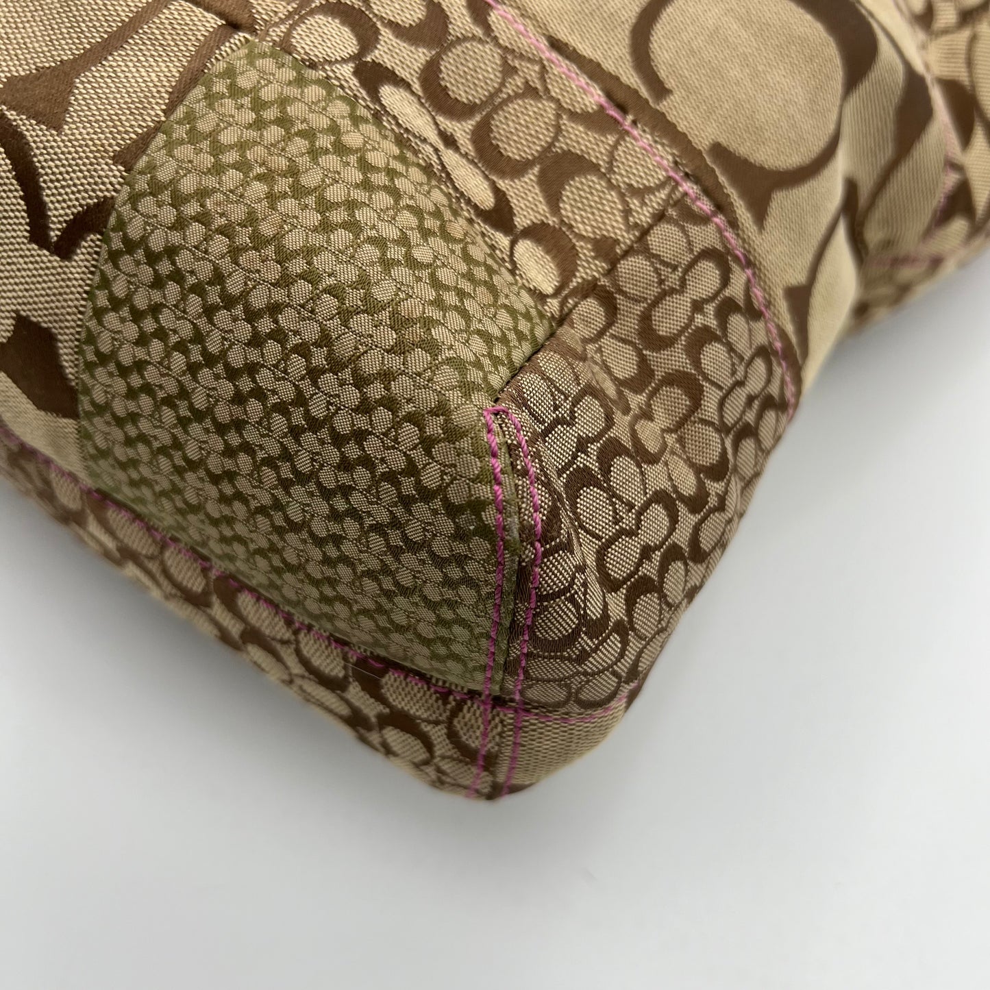 Coach Signature Canvas Patchwork Pink Snakeskin Tote