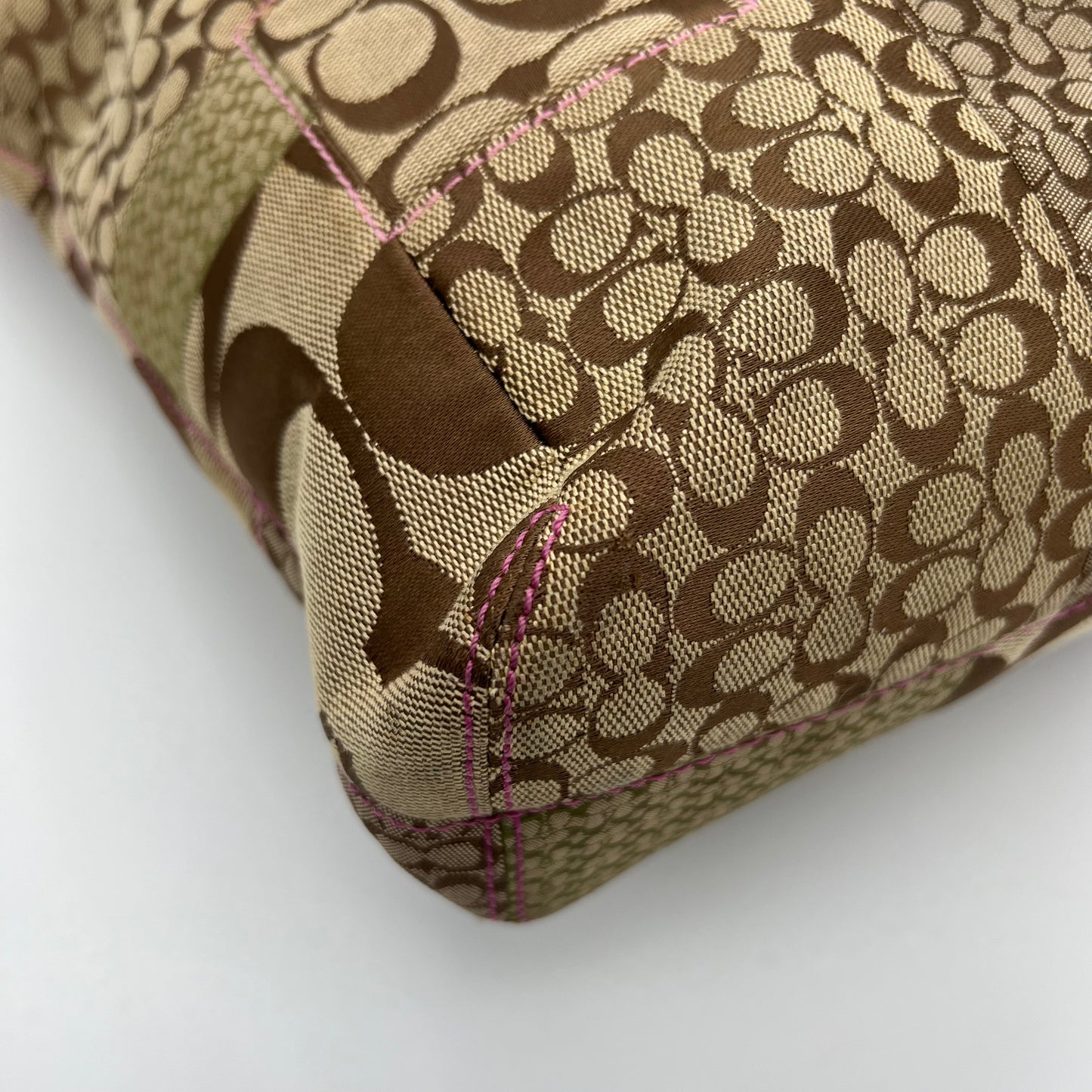 Coach Signature Canvas Patchwork Pink Snakeskin Tote