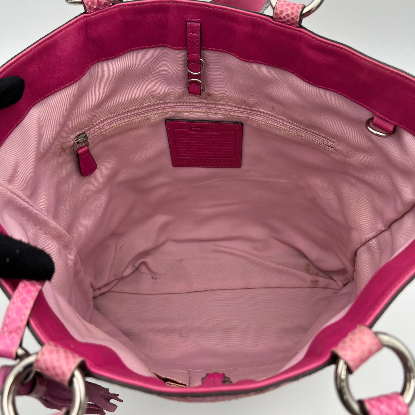 Coach Signature Canvas Patchwork Pink Snakeskin Tote