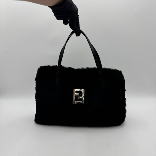 Fendi Black Fur FF Handbag SHW