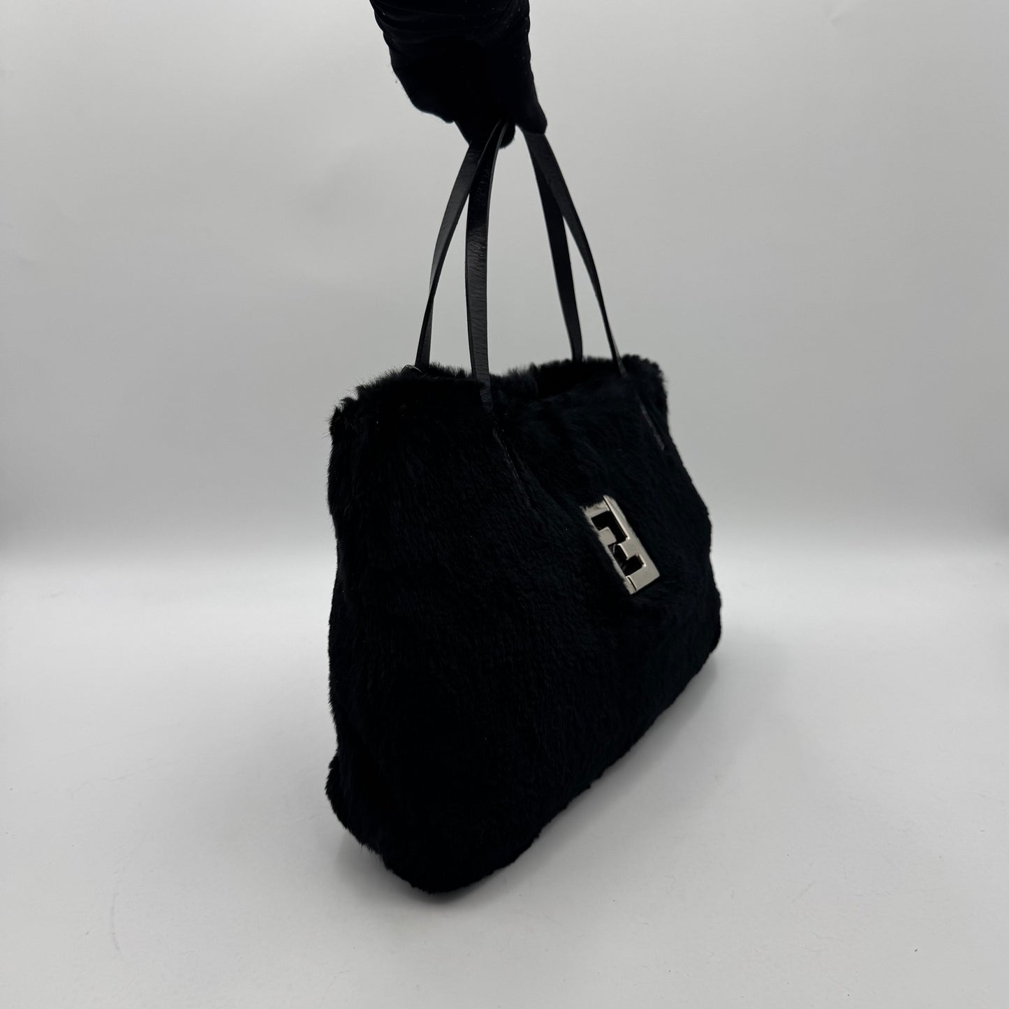 Fendi Black Fur FF Handbag SHW