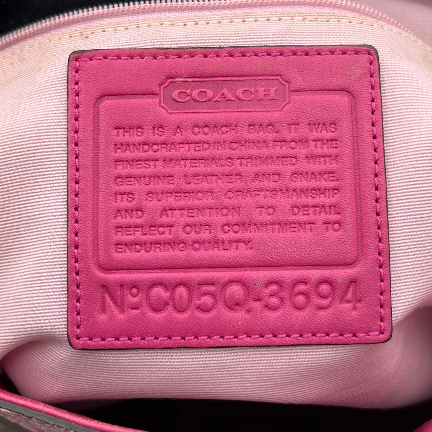 Coach Signature Canvas Patchwork Pink Snakeskin Tote
