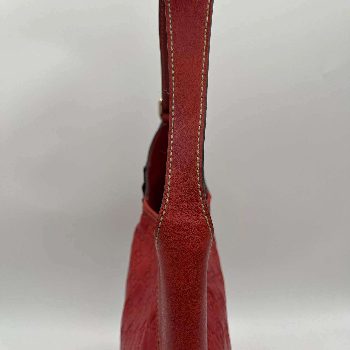 Gucci Red Guccissima Leather GG Flower Hobo Bag