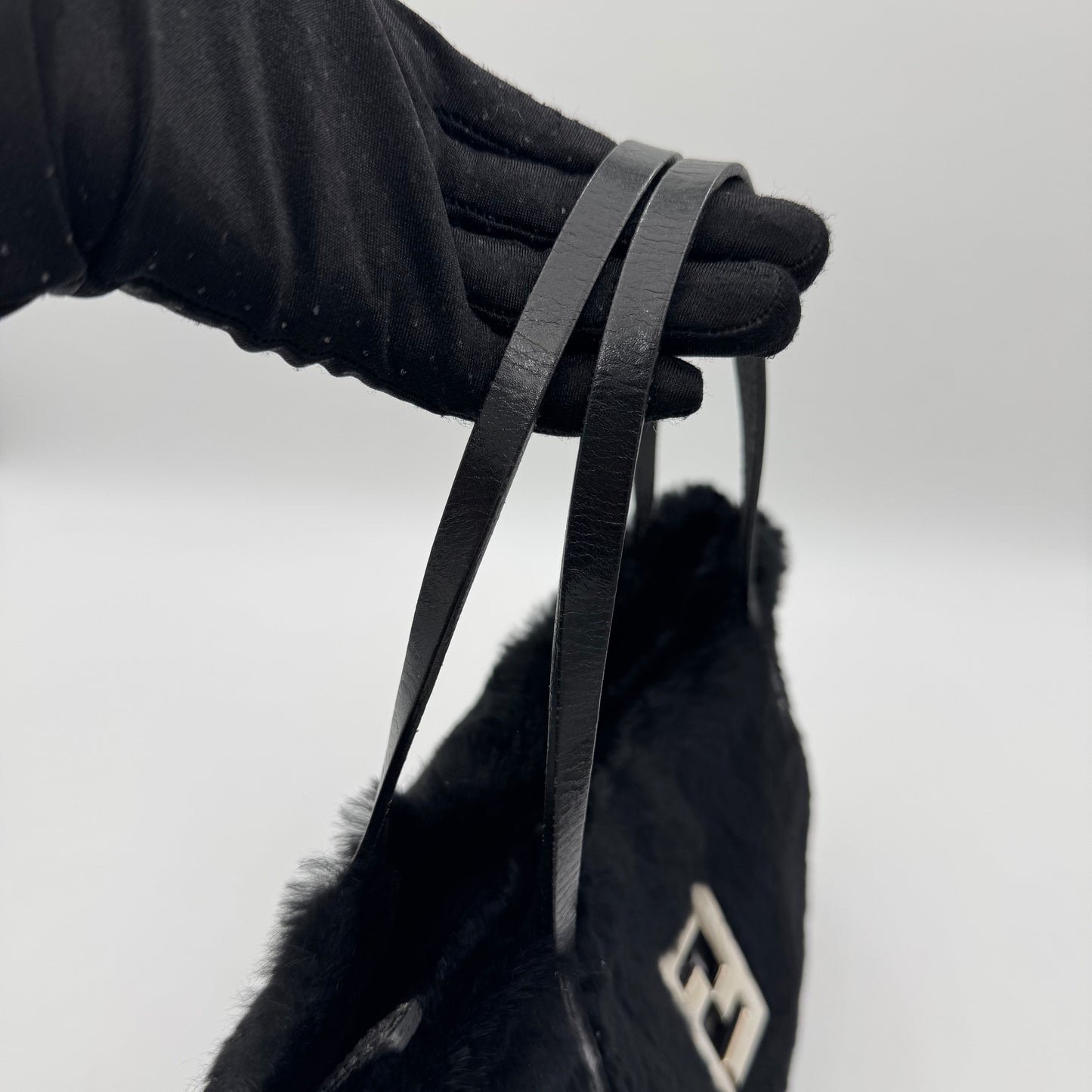 Fendi Black Fur FF Handbag SHW