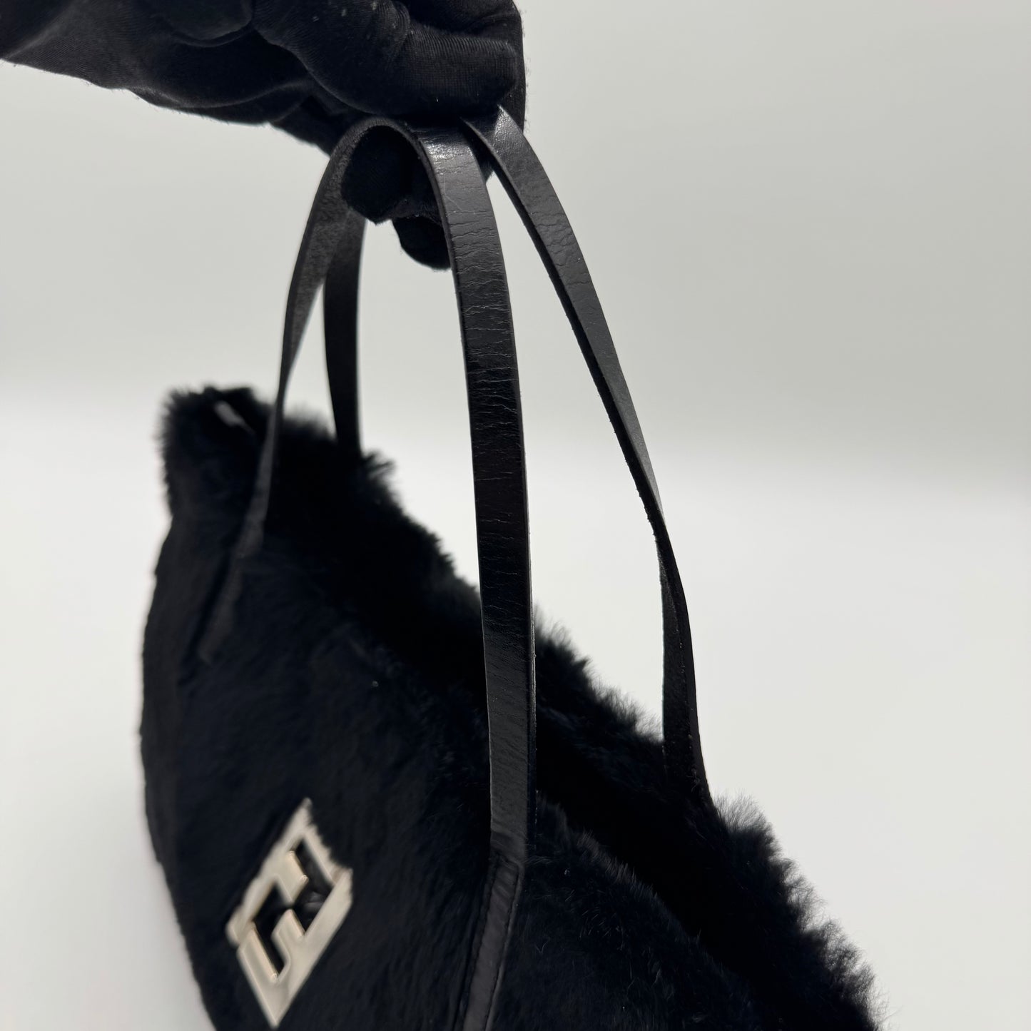 Fendi Black Fur FF Handbag SHW