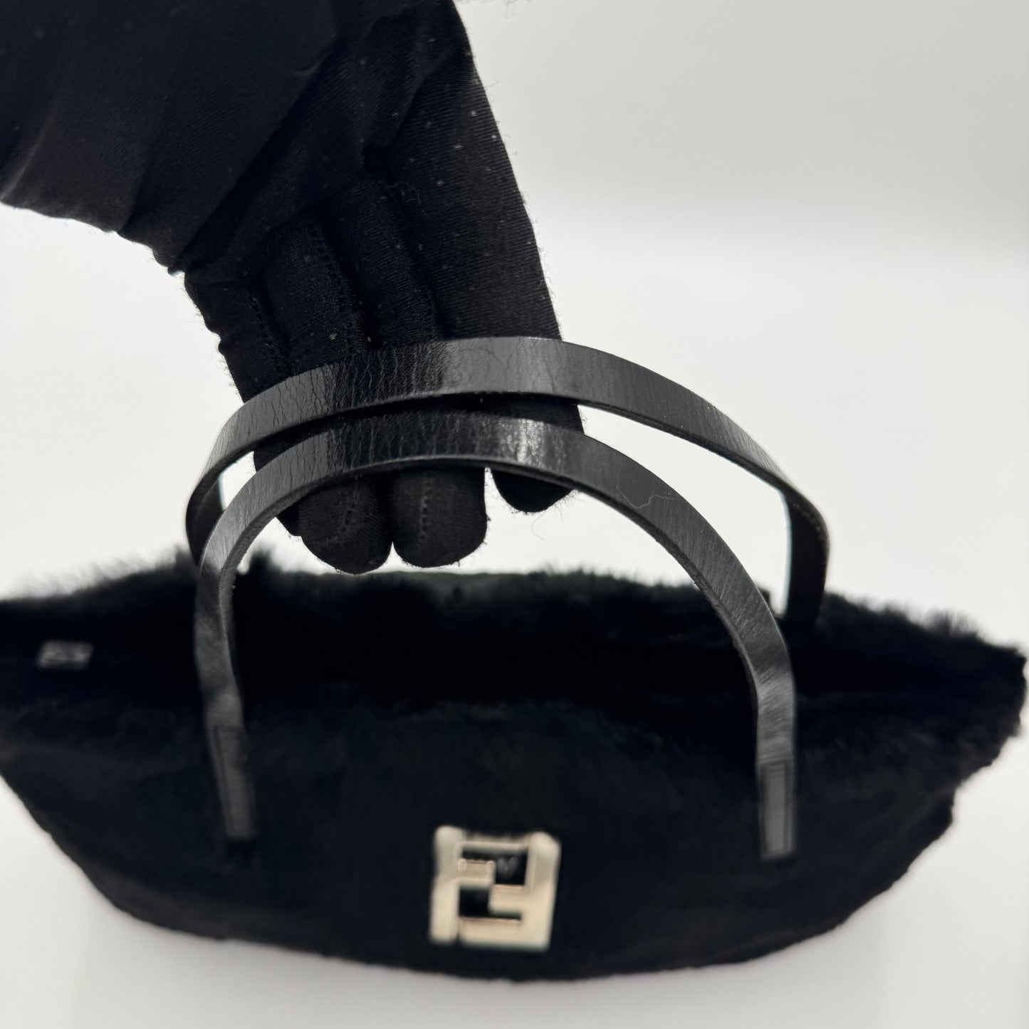 Fendi Black Fur FF Handbag SHW