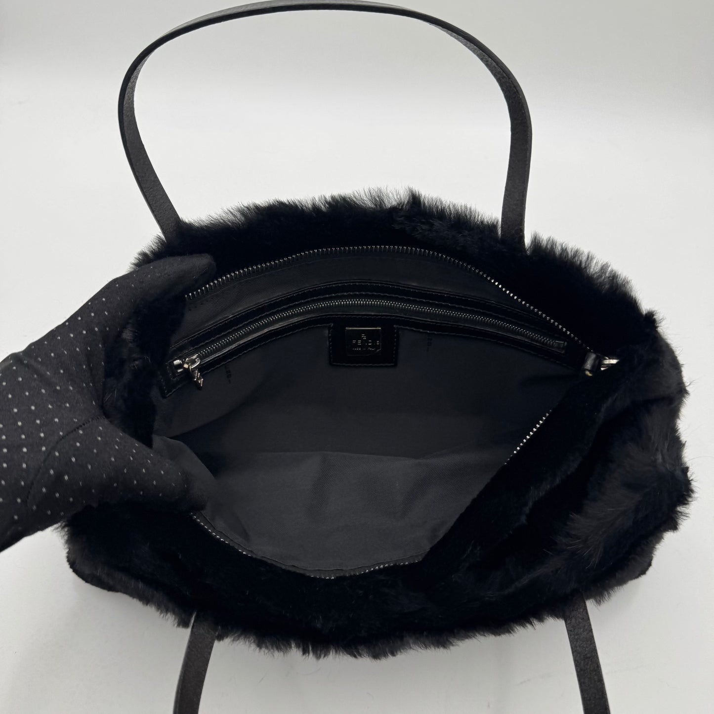 Fendi Black Fur FF Handbag SHW