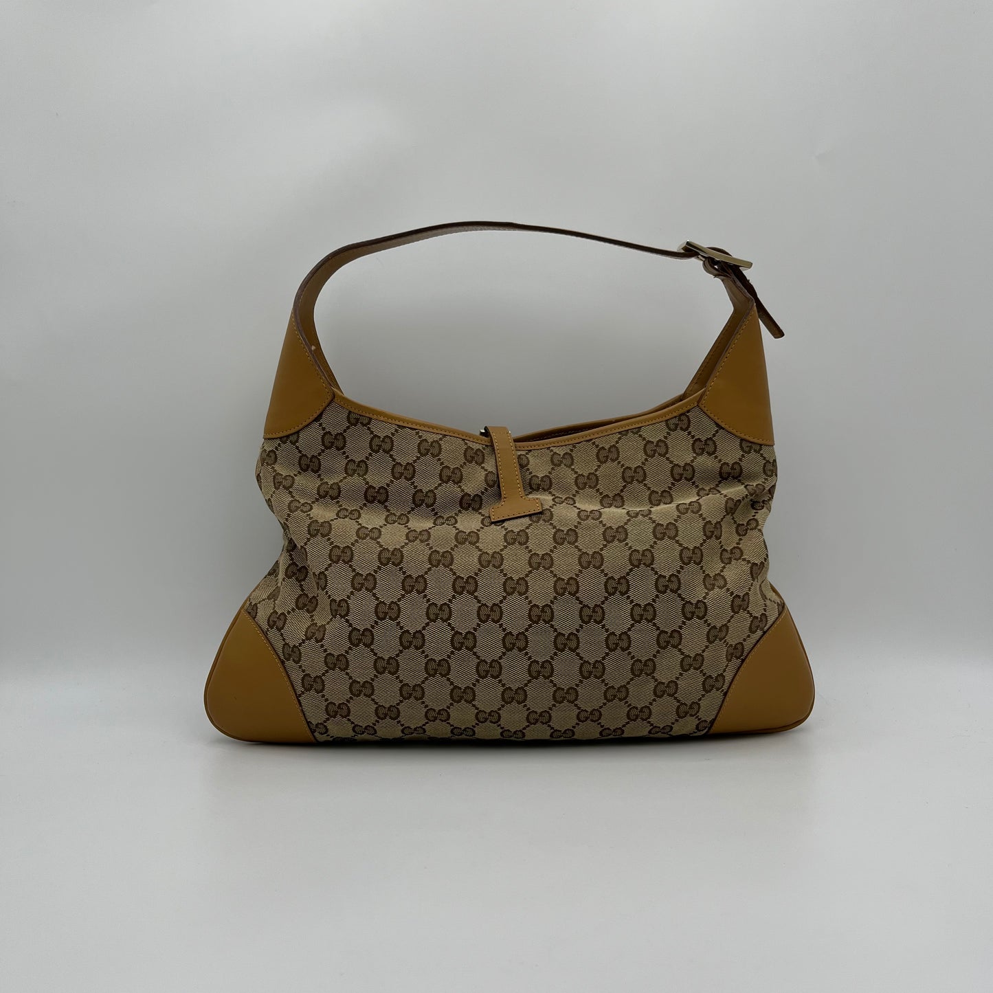 Gucci Beige Monogram Canvas Tan Leather Jackie