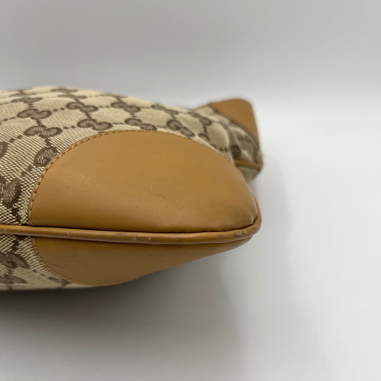 Gucci Beige Monogram Canvas Tan Leather Jackie