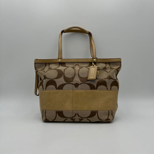 Coach Signature Canvas Khaki Stripe Small Zip Tote