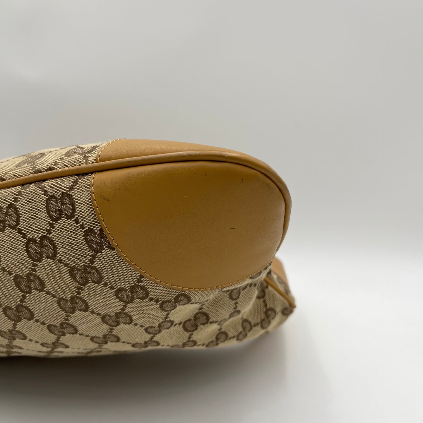 Gucci Beige Monogram Canvas Tan Leather Jackie