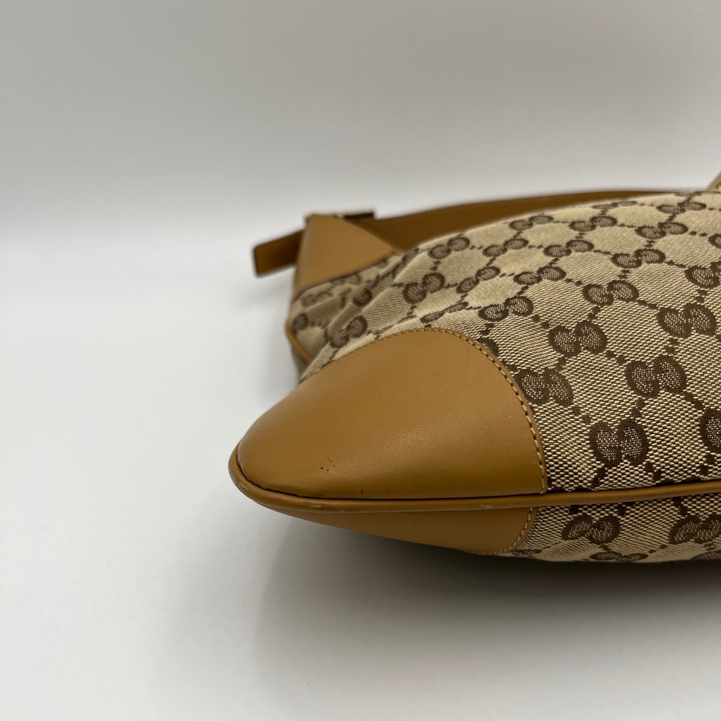 Gucci Beige Monogram Canvas Tan Leather Jackie