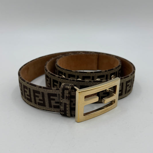 Fendi Brown Zucchino Canvas amd Leather FF Buckle Belt