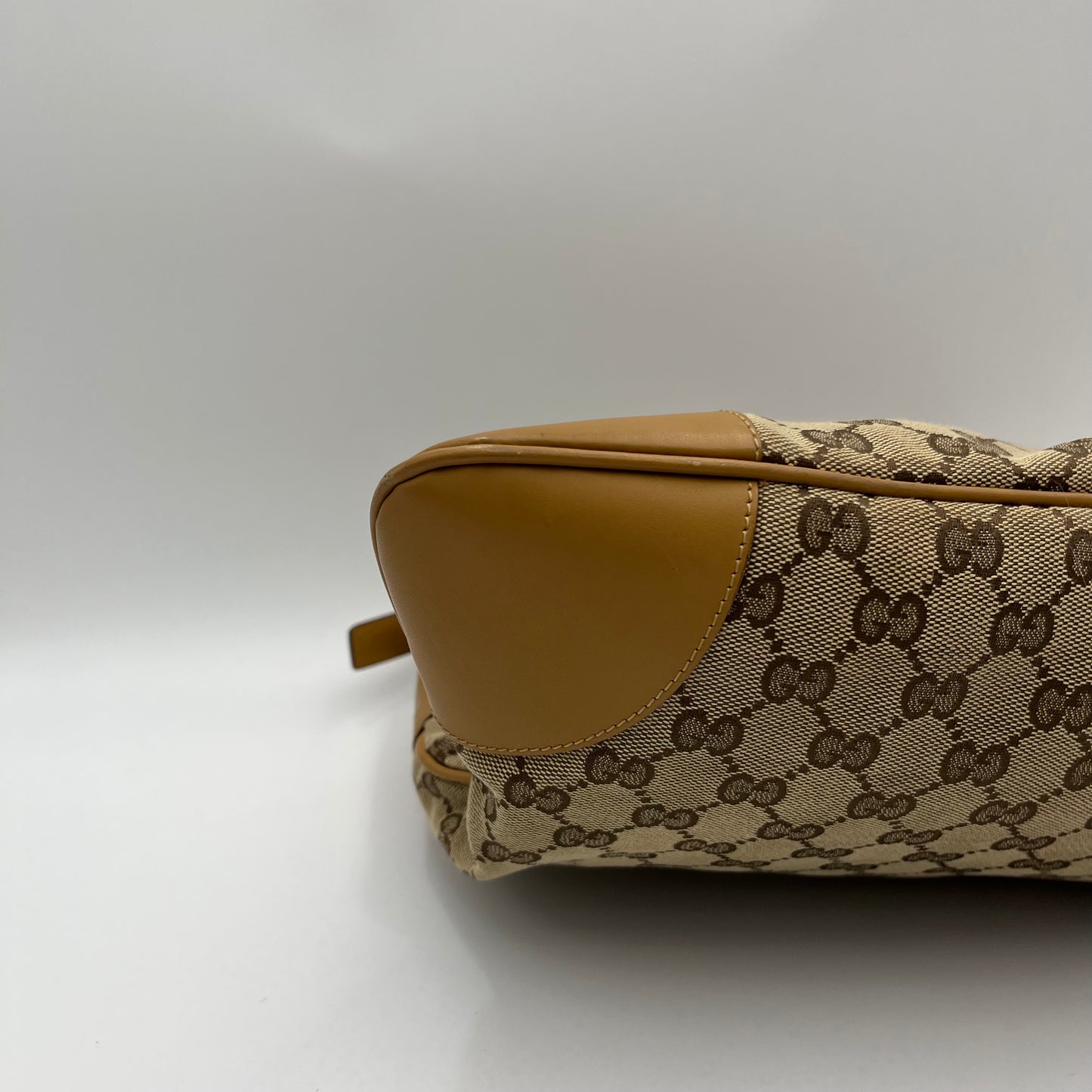 Gucci Beige Monogram Canvas Tan Leather Jackie