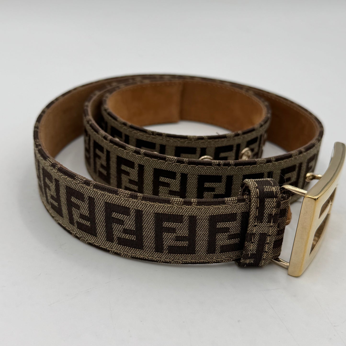 Fendi Brown Zucchino Canvas amd Leather FF Buckle Belt