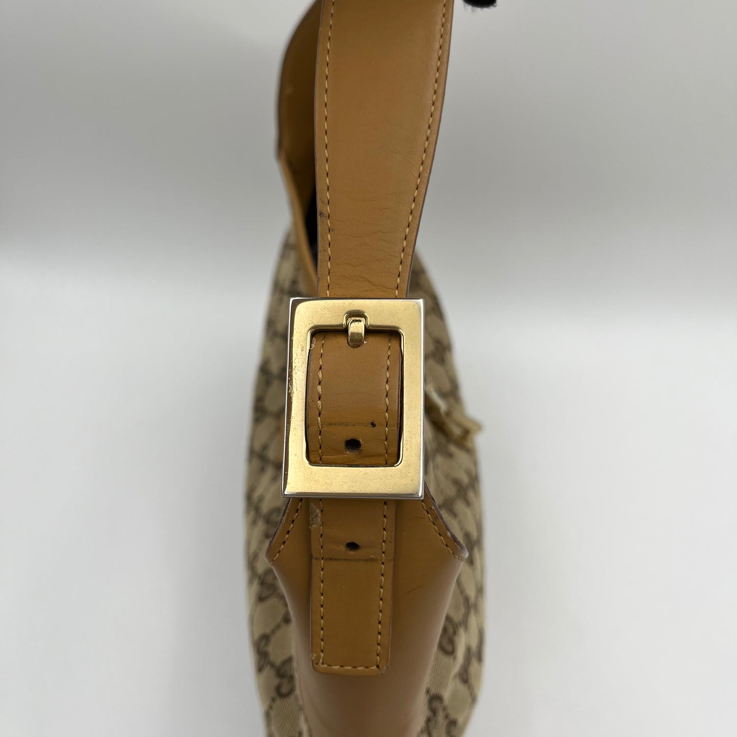 Gucci Beige Monogram Canvas Tan Leather Jackie