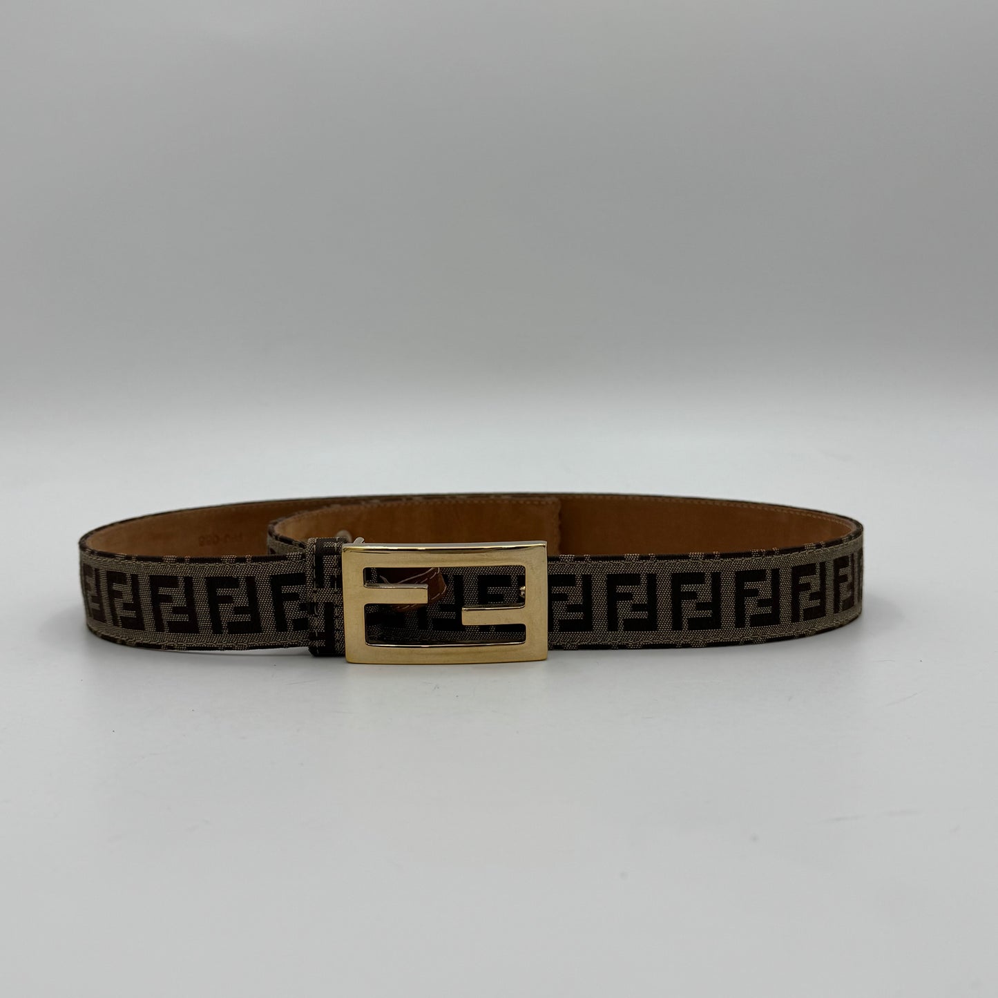 Fendi Brown Zucchino Canvas amd Leather FF Buckle Belt