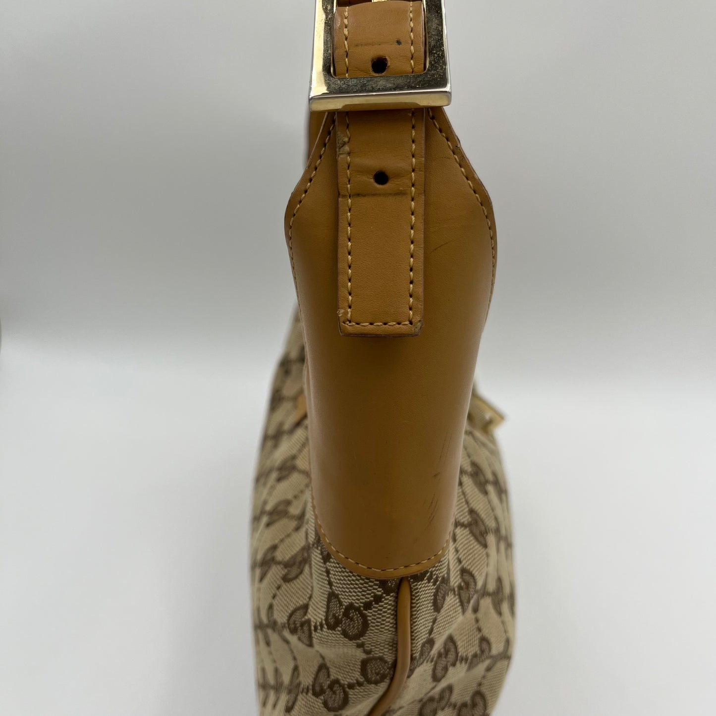 Gucci Beige Monogram Canvas Tan Leather Jackie