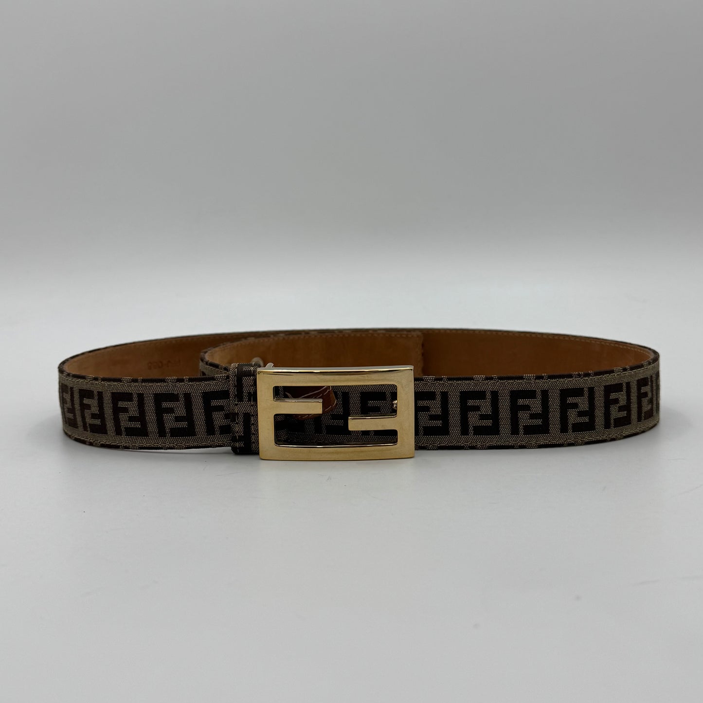 Fendi Brown Zucchino Canvas amd Leather FF Buckle Belt