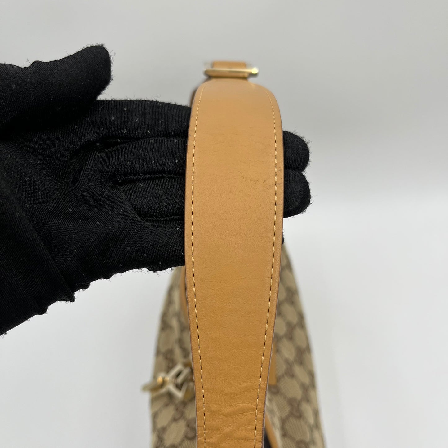 Gucci Beige Monogram Canvas Tan Leather Jackie