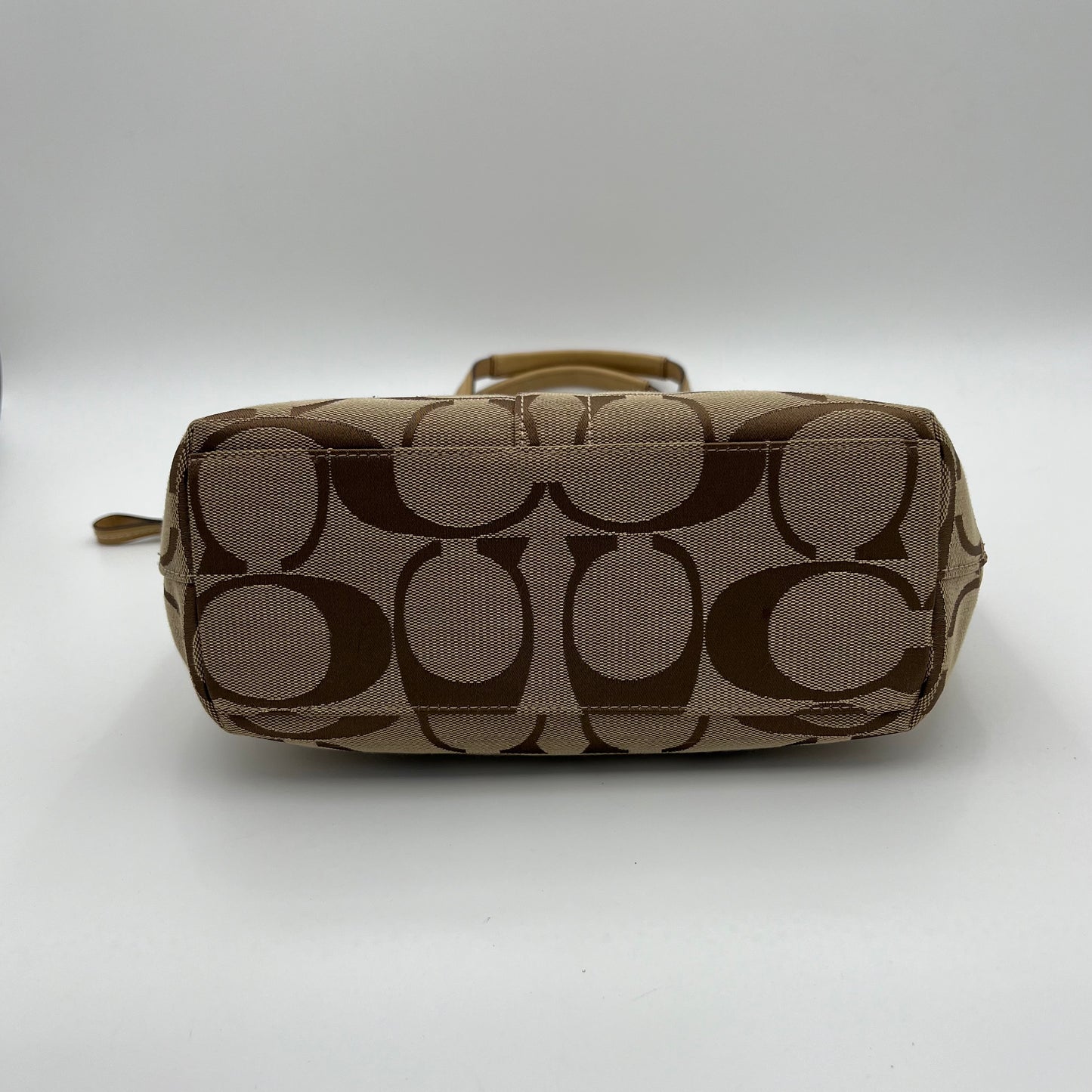 Coach Signature Canvas Khaki Stripe Small Zip Tote
