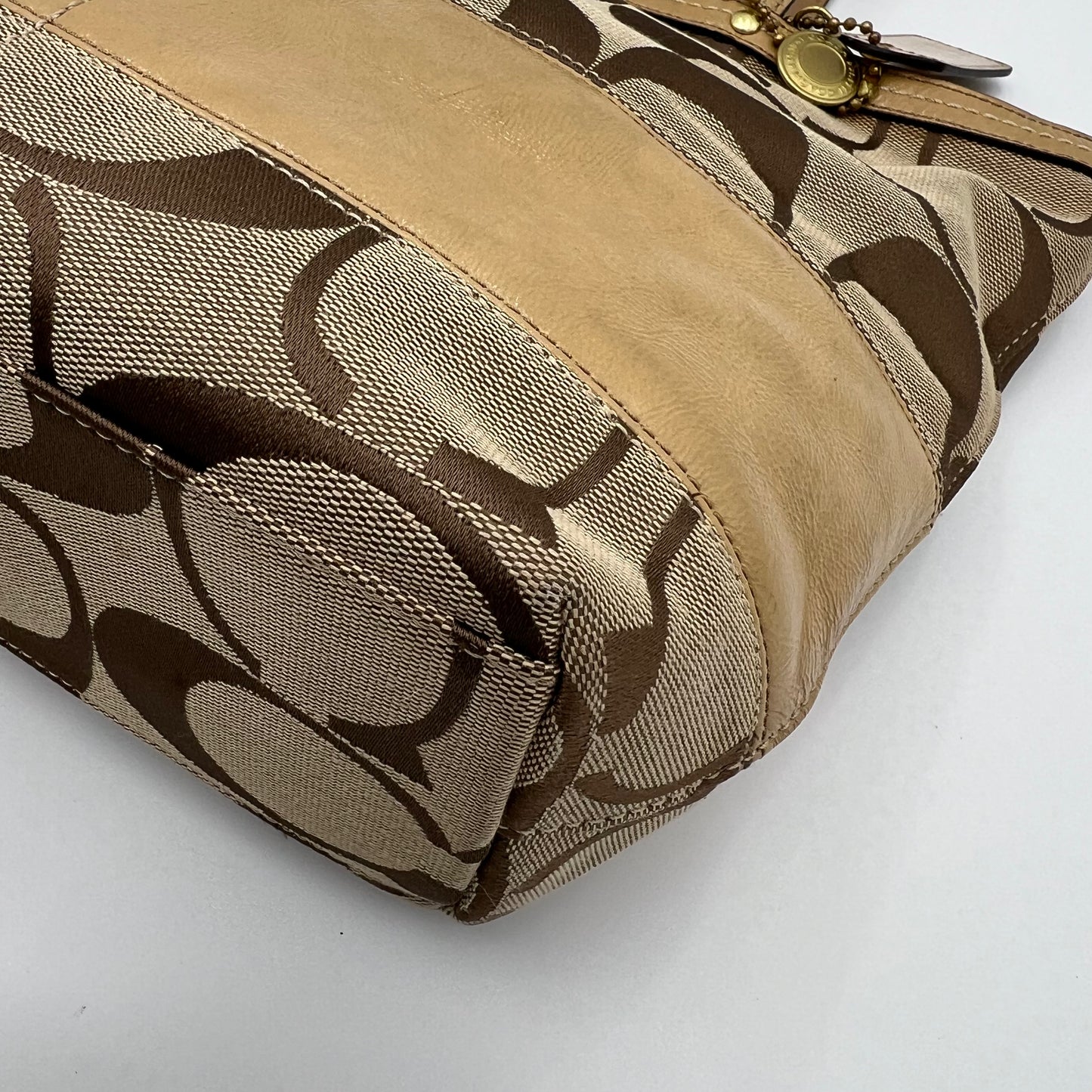Coach Signature Canvas Khaki Stripe Small Zip Tote