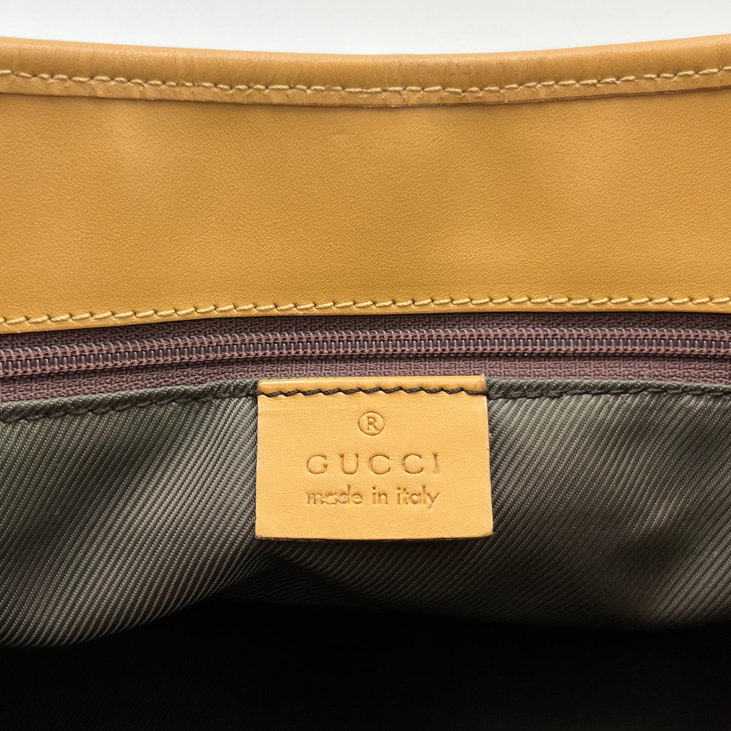 Gucci Beige Monogram Canvas Tan Leather Jackie