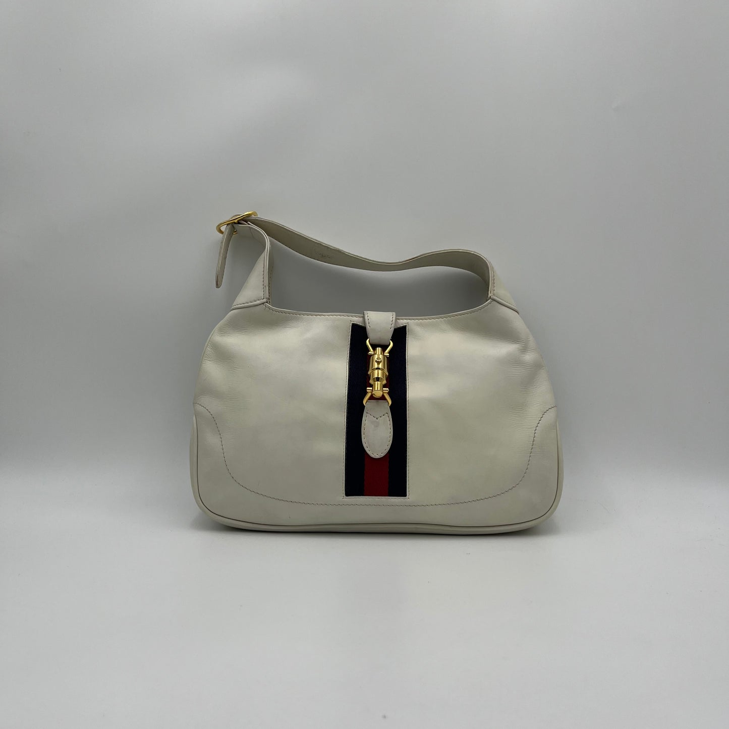 Gucci Vintage White Leather Blue Red Sherryline 1961 Jackie