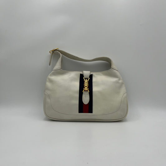 Gucci Vintage White Leather Blue Red Sherryline 1961 Jackie