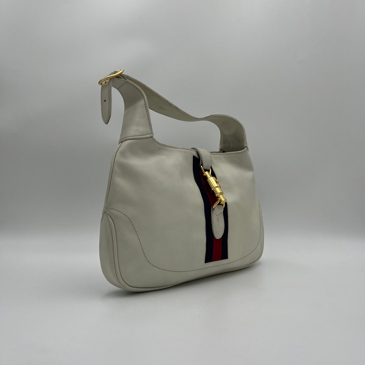 Gucci Vintage White Leather Blue Red Sherryline 1961 Jackie