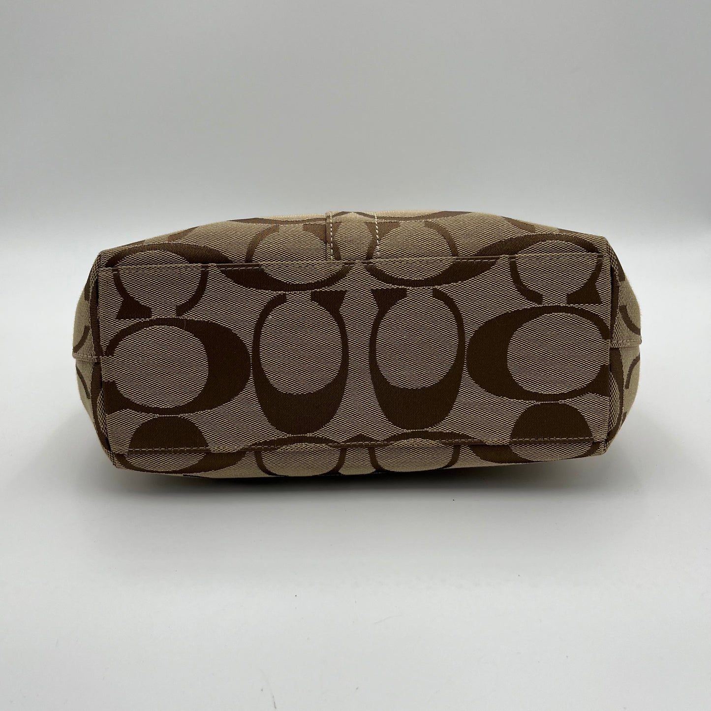 Coach Signature Canvas Khaki Stripe Small Zip Tote