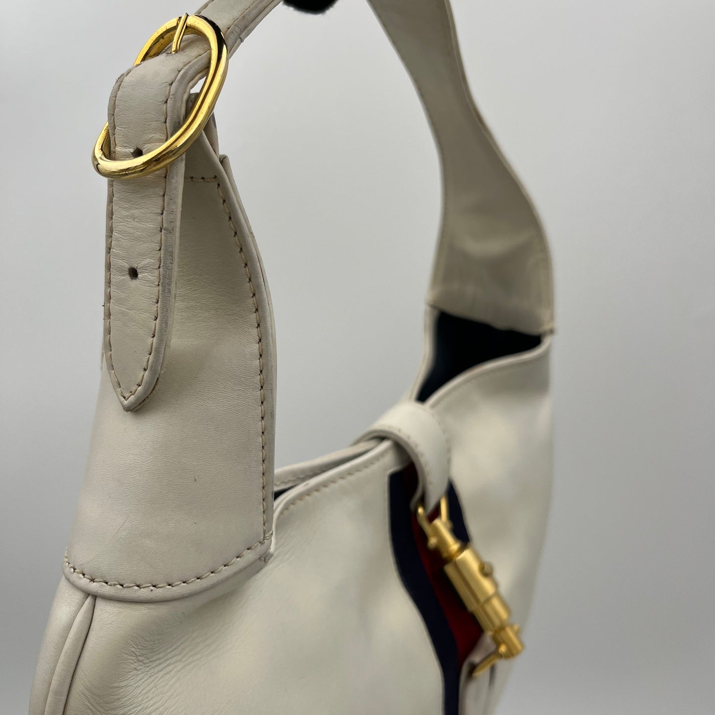 Gucci Vintage White Leather Blue Red Sherryline 1961 Jackie