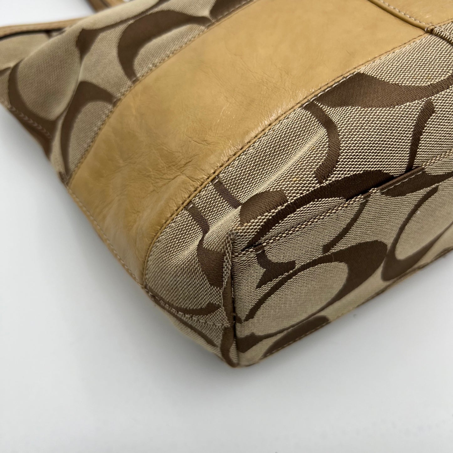 Coach Signature Canvas Khaki Stripe Small Zip Tote