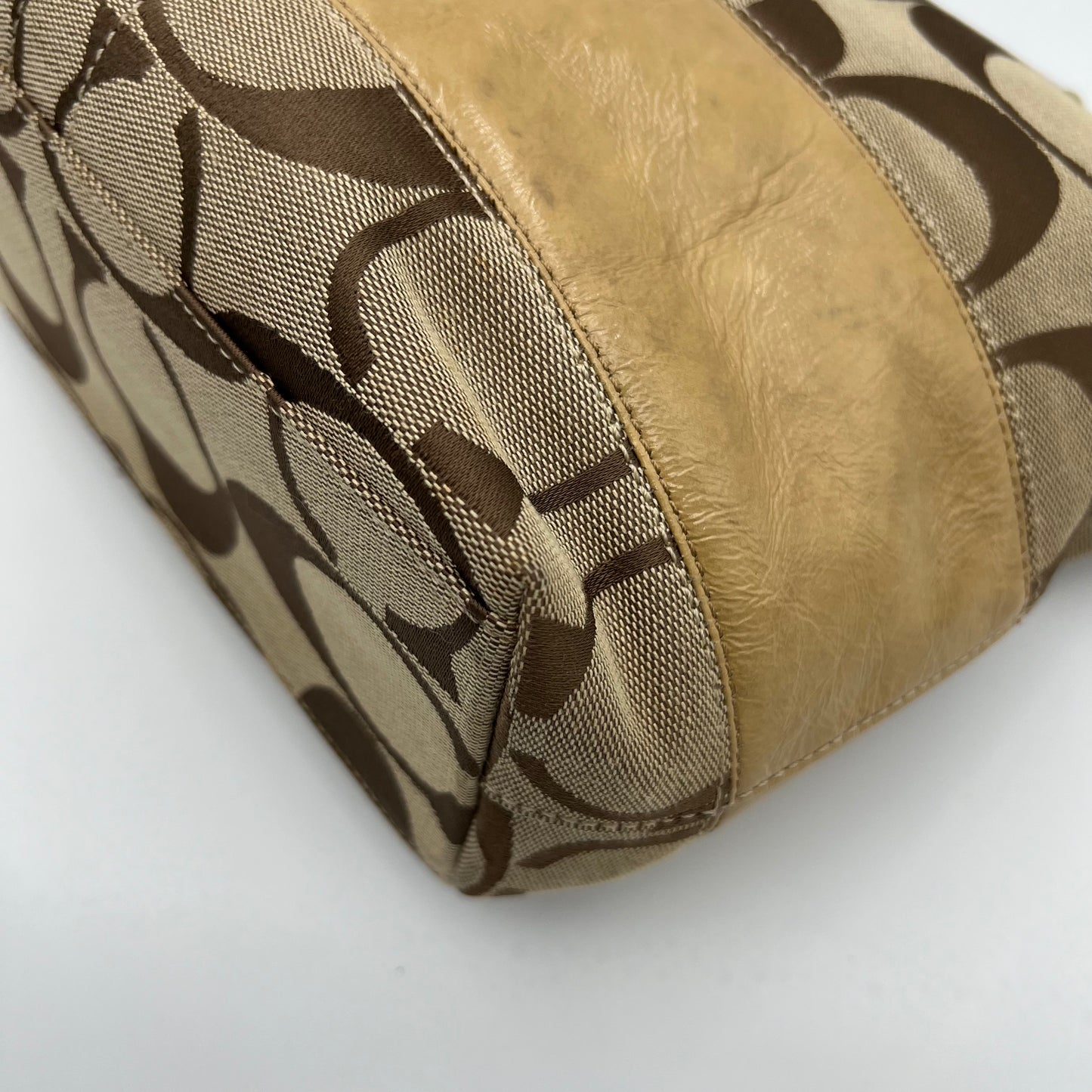 Coach Signature Canvas Khaki Stripe Small Zip Tote