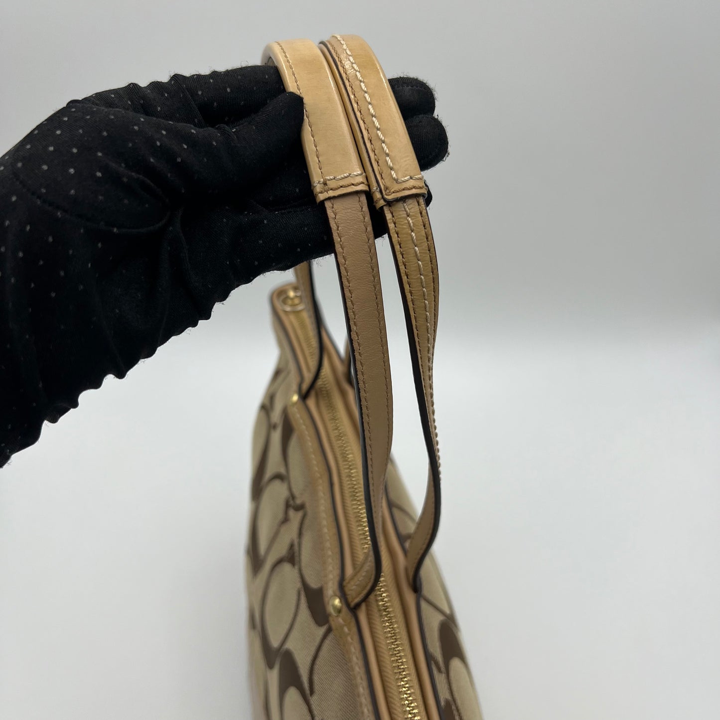 Coach Signature Canvas Khaki Stripe Small Zip Tote