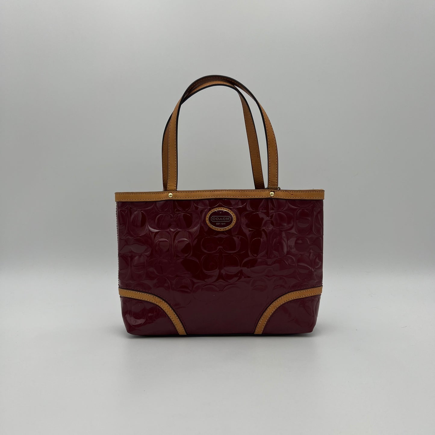 Coach Burgundy Peyton Embossed Patent Small Tote