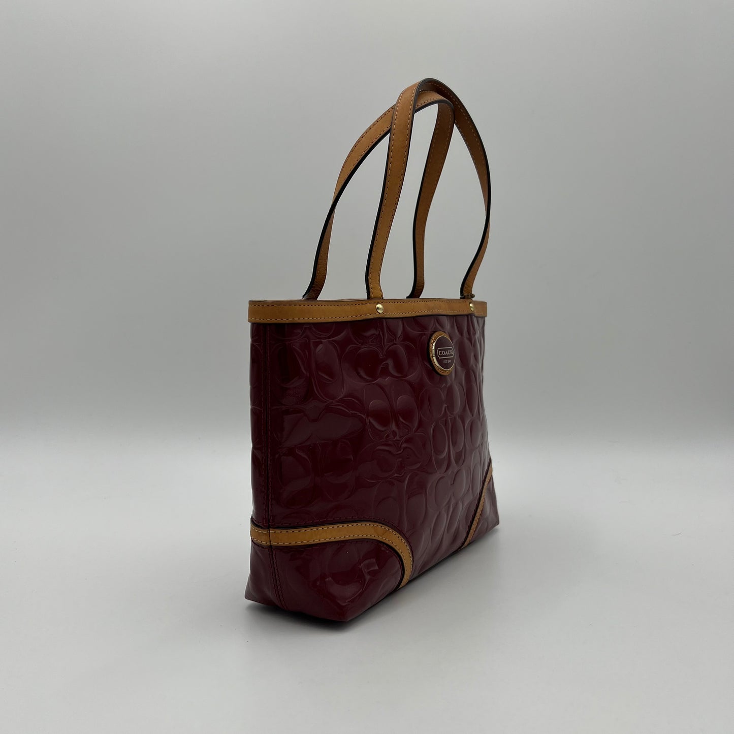 Coach Burgundy Peyton Embossed Patent Small Tote