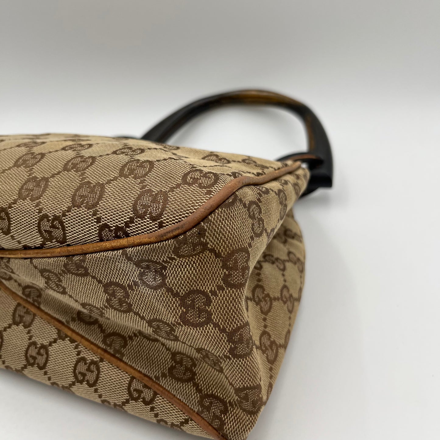 Gucci Brown Monogram Canvas Wood Handle Hobo Bag