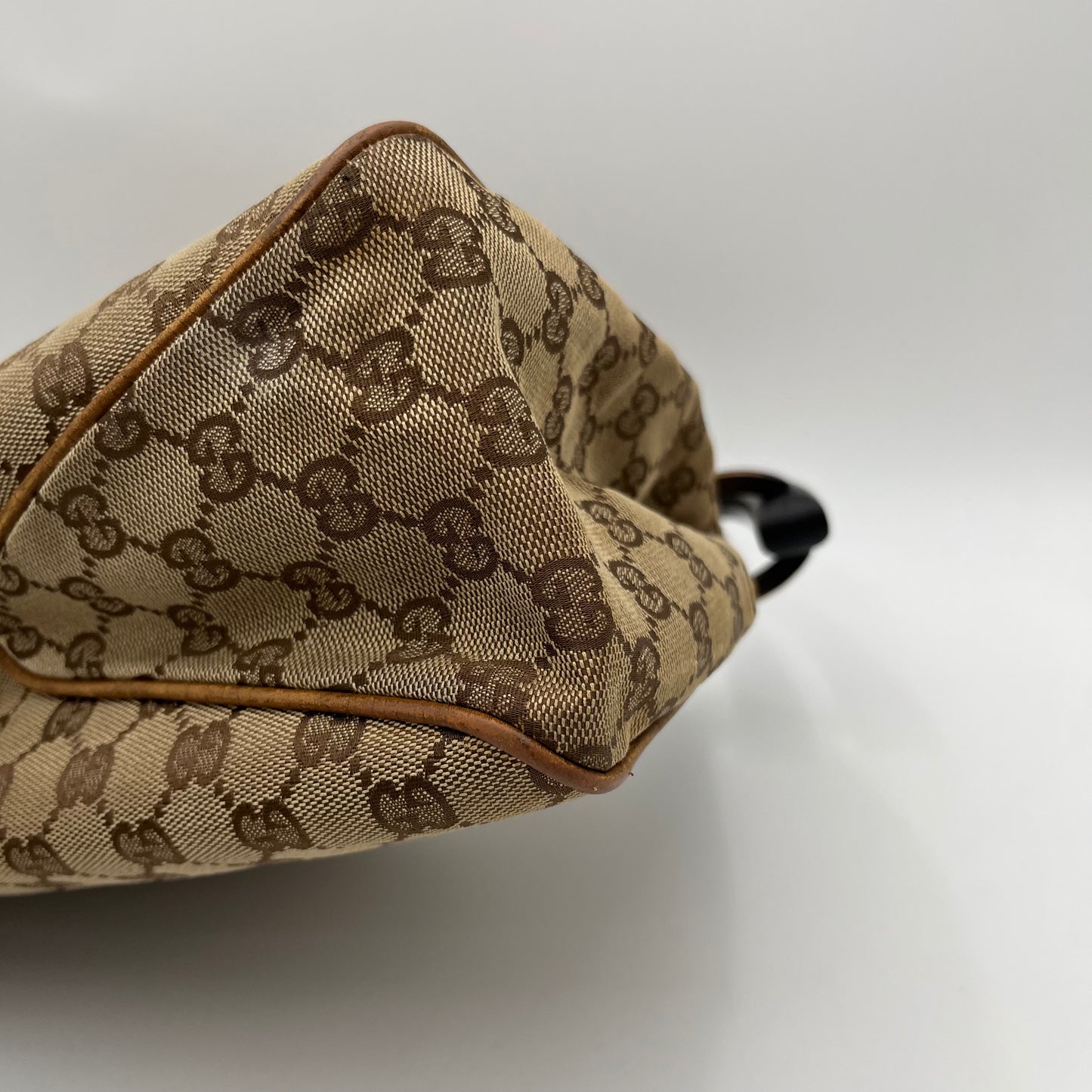 Gucci Brown Monogram Canvas Wood Handle Hobo Bag