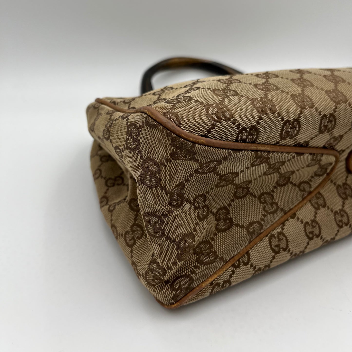 Gucci Brown Monogram Canvas Wood Handle Hobo Bag