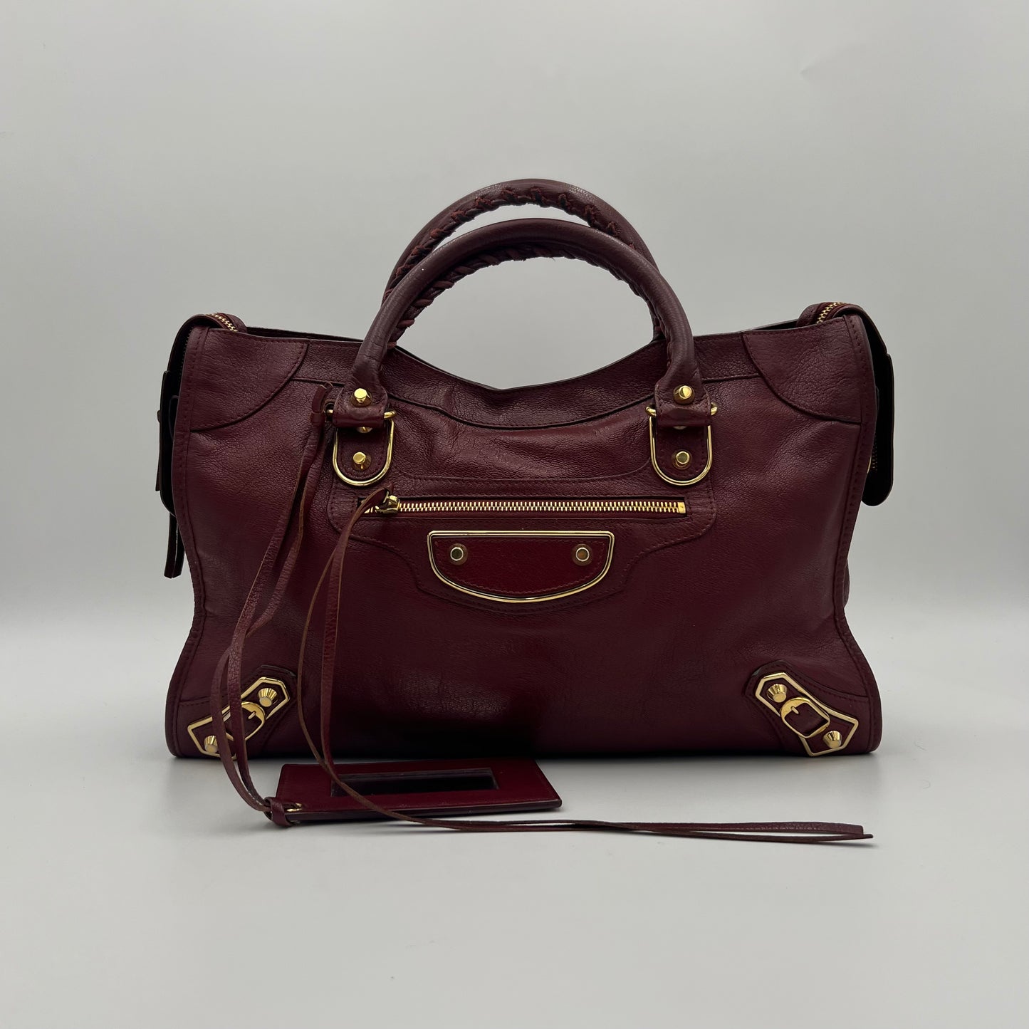 Balenciaga Burgundy Leather Metallic Edge City Bag