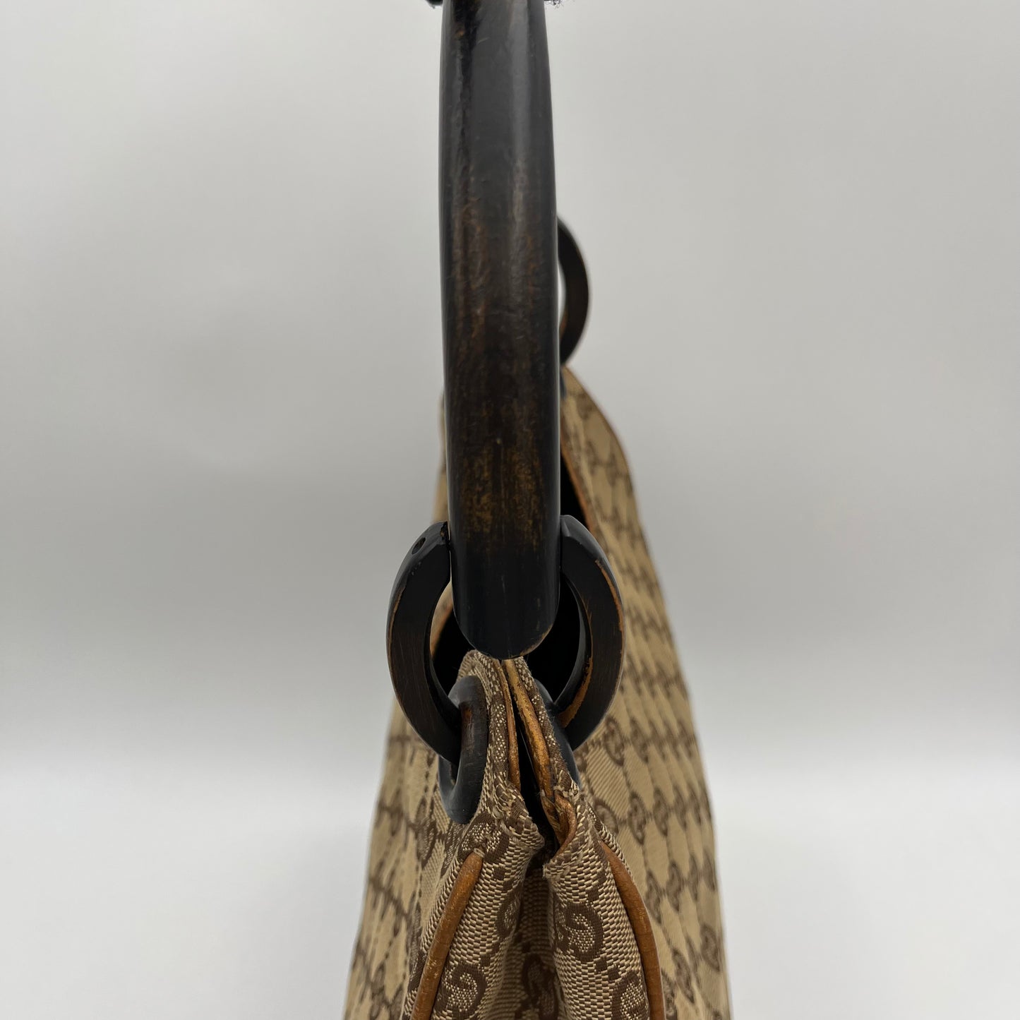 Gucci Brown Monogram Canvas Wood Handle Hobo Bag
