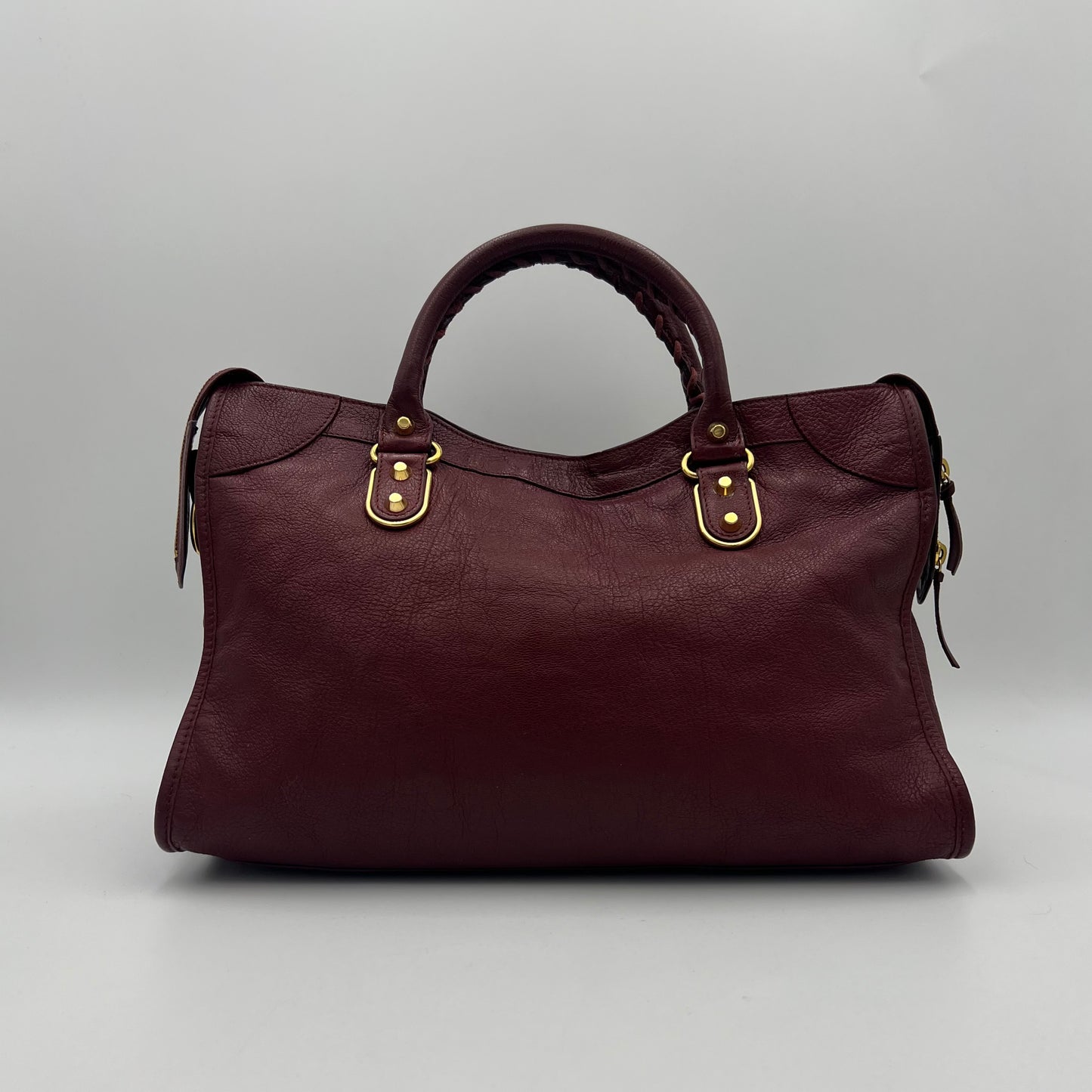 Balenciaga Burgundy Leather Metallic Edge City Bag