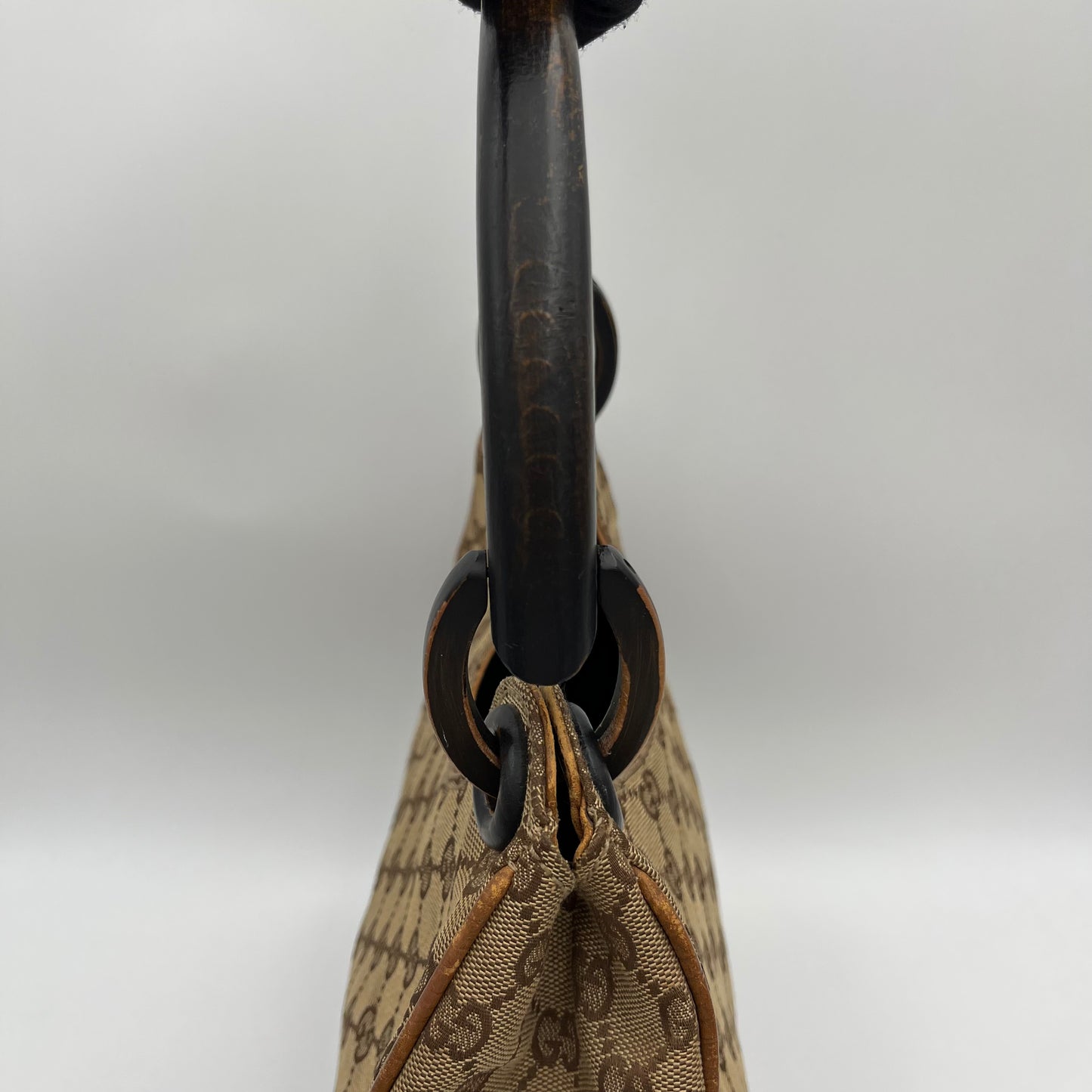 Gucci Brown Monogram Canvas Wood Handle Hobo Bag